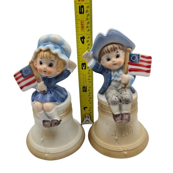 Albert E. Price 1974 Patriotic Boy & Girl Ceramic Bell Figurines Japan - Picture 6 of 12